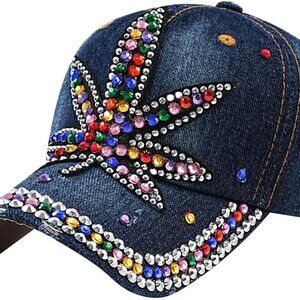 Denim Baseball Cap Rhinestone Sun Visor Adjustable Bling Jeans Hat for Women Men